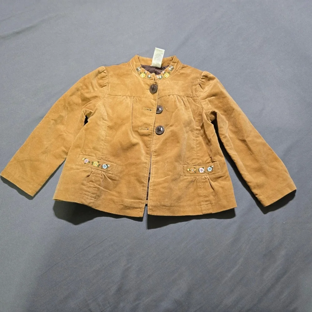 Gymboree  Jacket Kids Size 4 Tan Brown Floral Embroidered Button Up